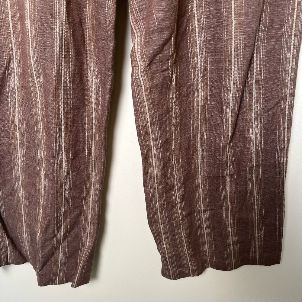 Pendleton Women’s Linen Blend Brown Tie Front Pants Straight Leg Flowy Petite 4 - Picture 4 of 8